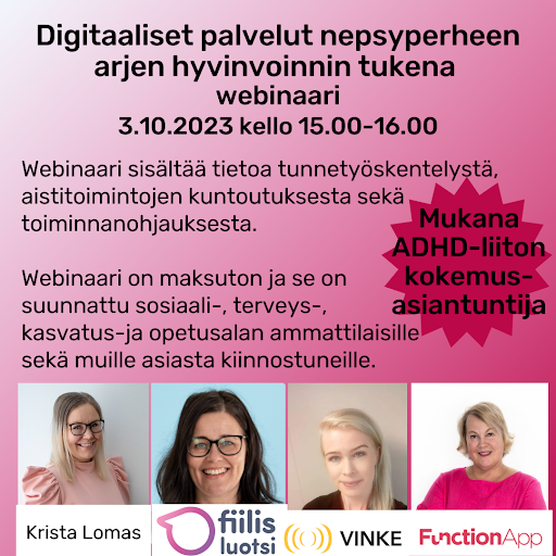 Digitaaliset palvelut nepsyperheen arjen hyvinvoinnin tukena webinaari 3.10.